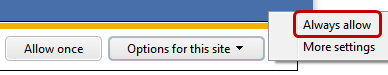 Allowing Internet Explorer to accept pop-ups form this site.